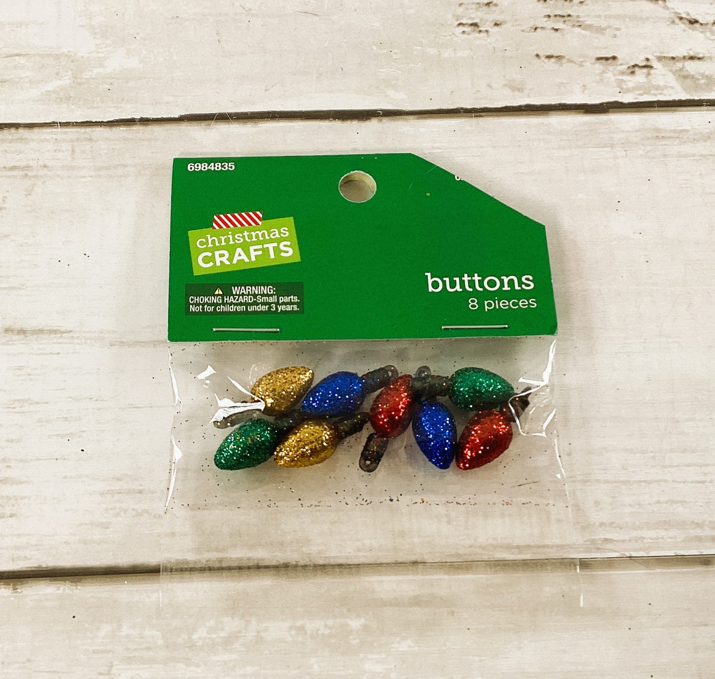 HL Christmas Craft Supply - Glitter Light Bulbs Button Embellishments 8pc