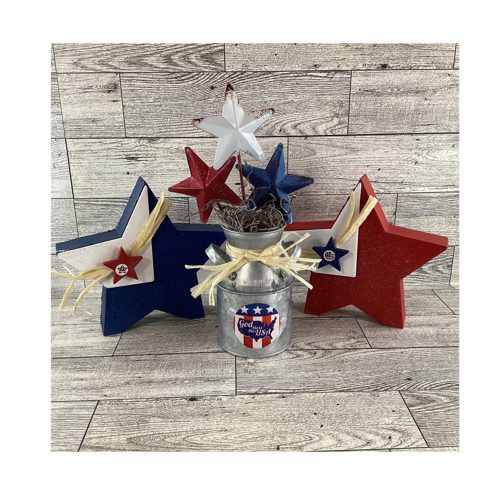 AGD Patriotic Decor - Red White Blue Star Chunky Wood Sitter 3pc Set