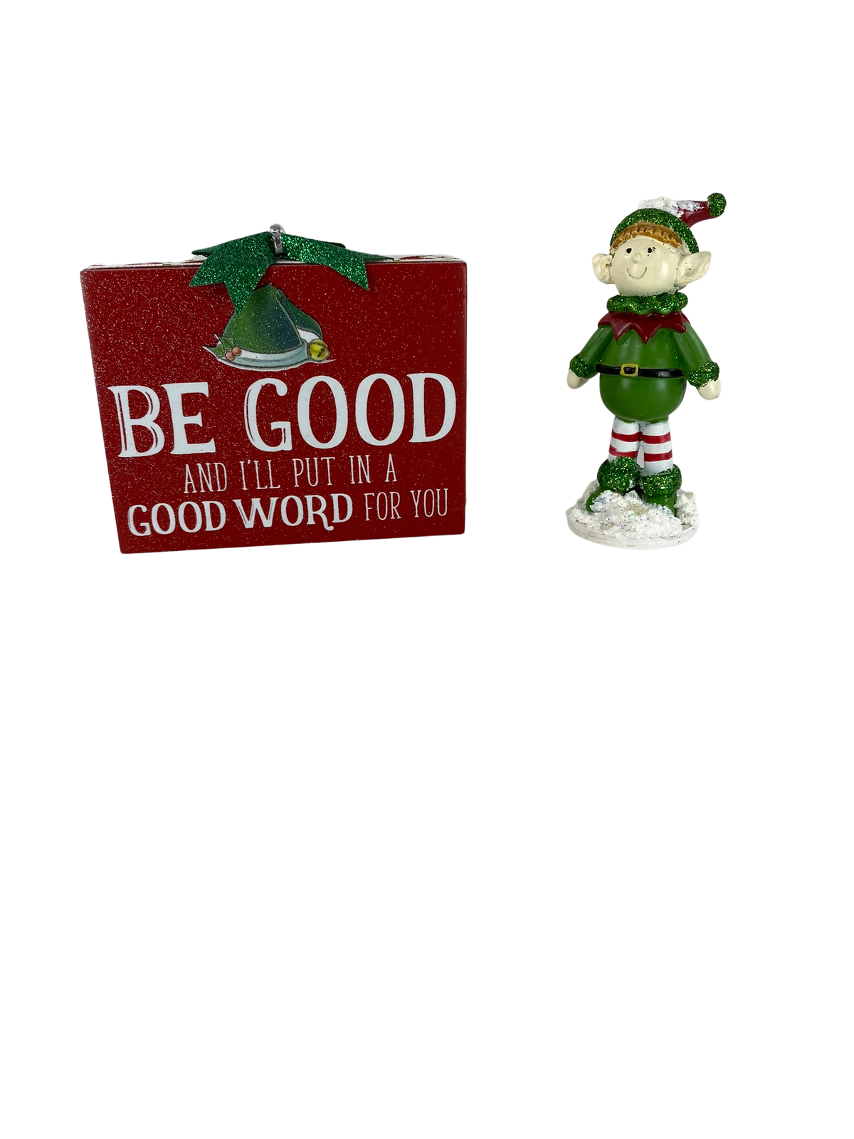 AGD Christmas Decor - Be Good Elf Elves Tier Tray Decor 2pc