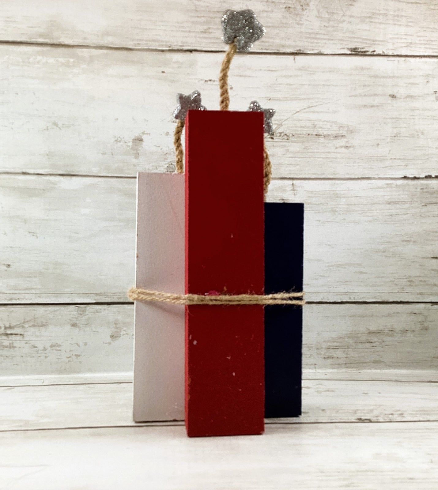 AGD Patriotic Decor - July 4th Chunky Wood Firecracker Block Sign