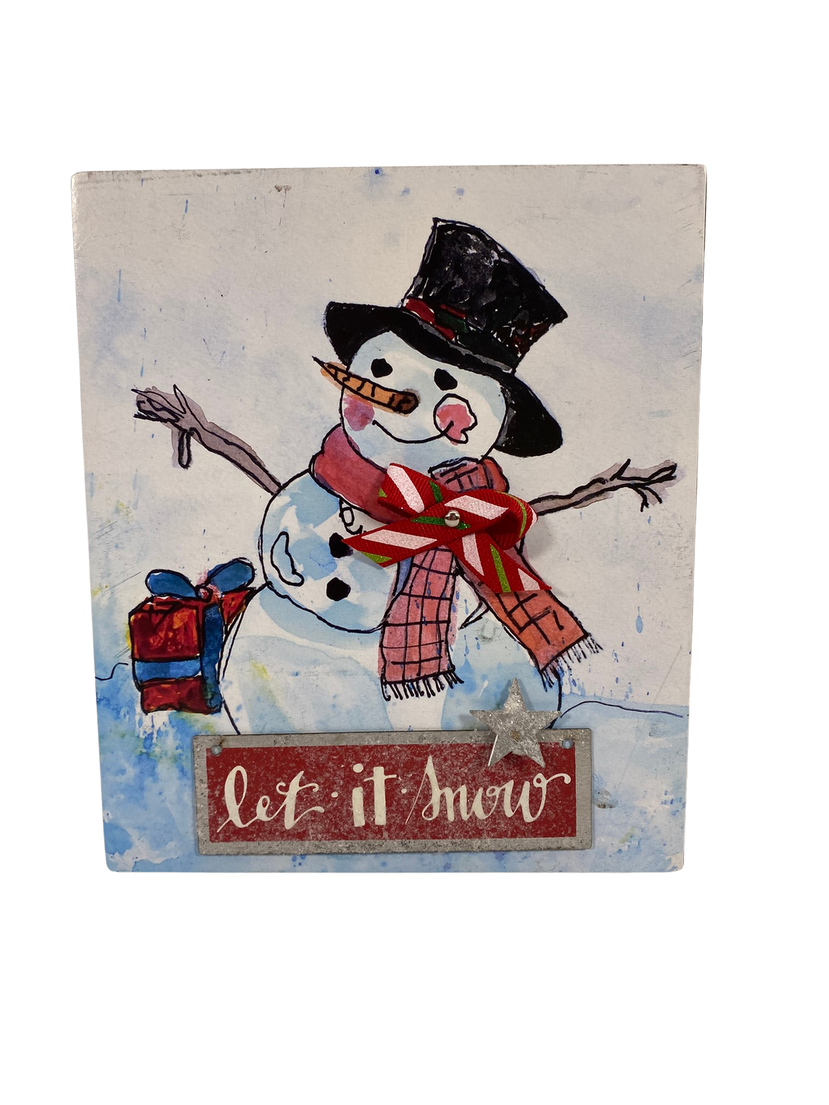 AGD Christmas Decor - Let It Snow Snowman Reversible Block Sign
