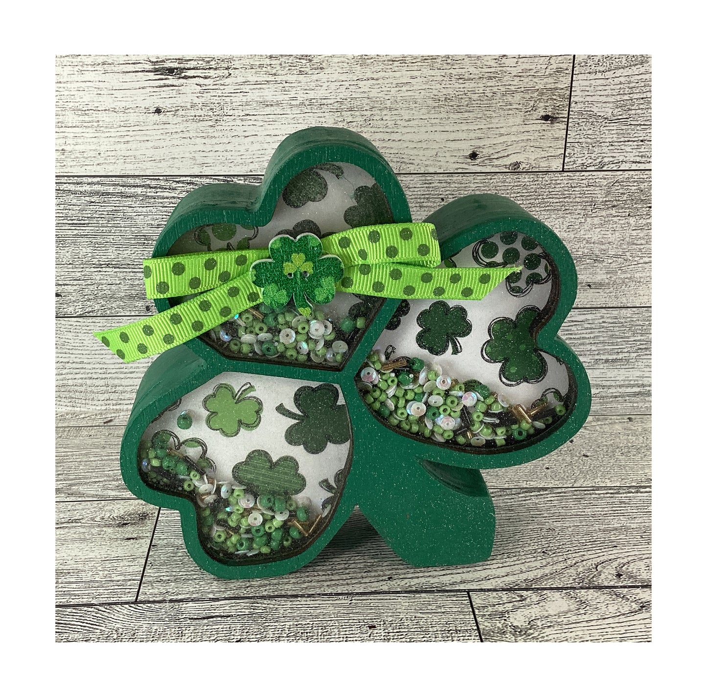 AGD Saint Patrick Decor - Irish Shamrock Chunky Wood Shaker Sitter