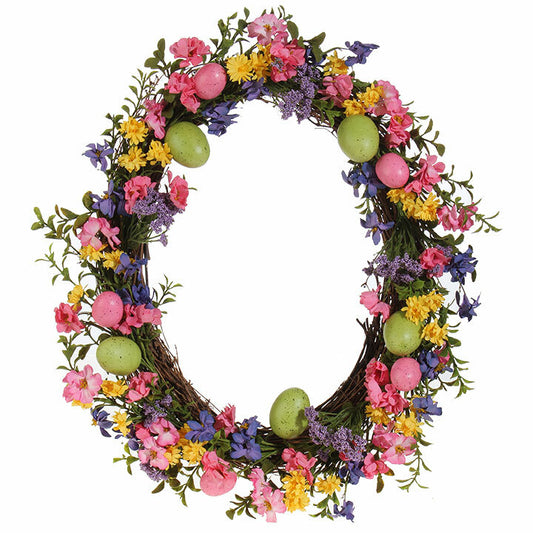 RAZ Imports Easter Decor - Wild Flowers Egg Shaped Wreath 18inch