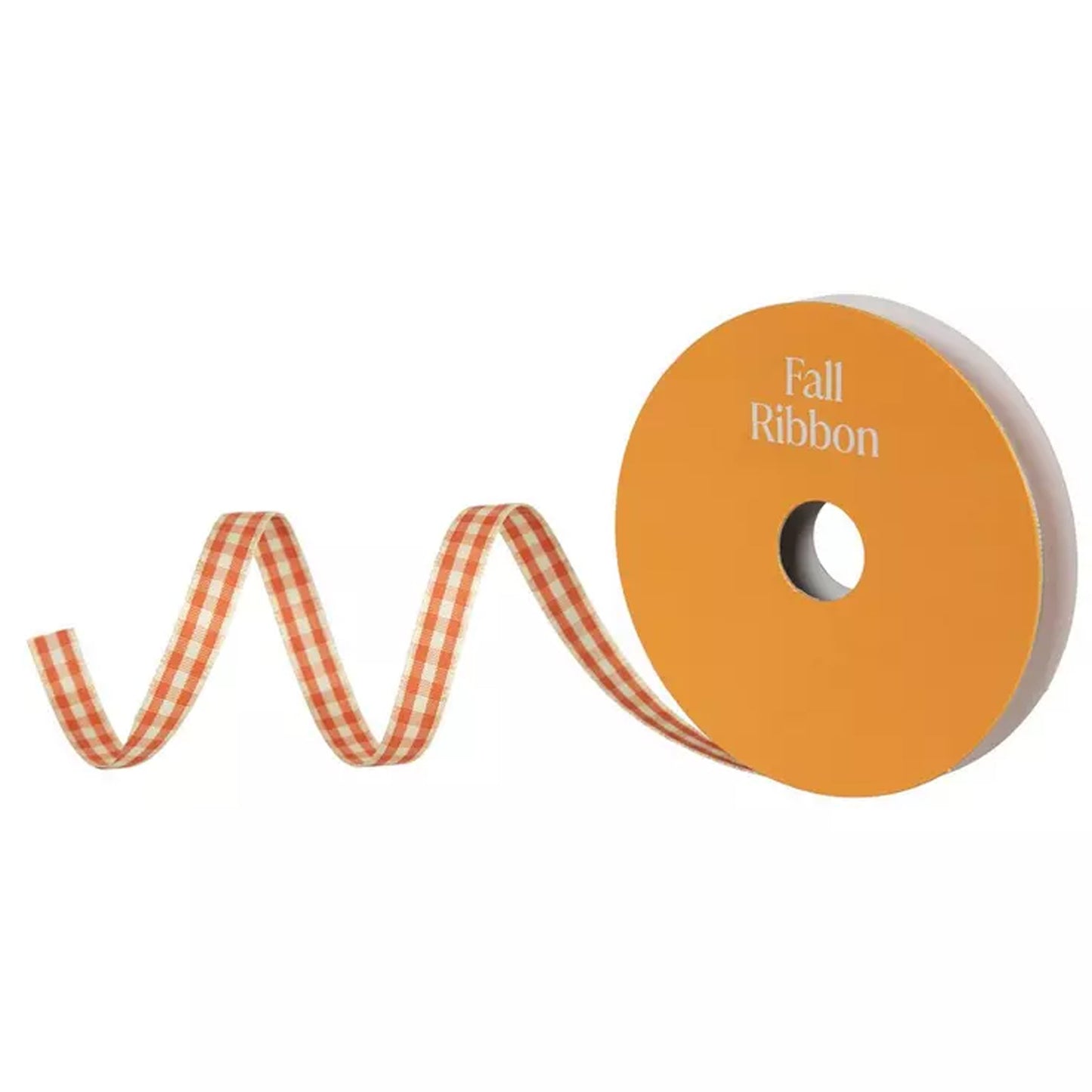 HL Fall Craft Supply - Orange White Gingham Ribbon 3/8-inch 10yds