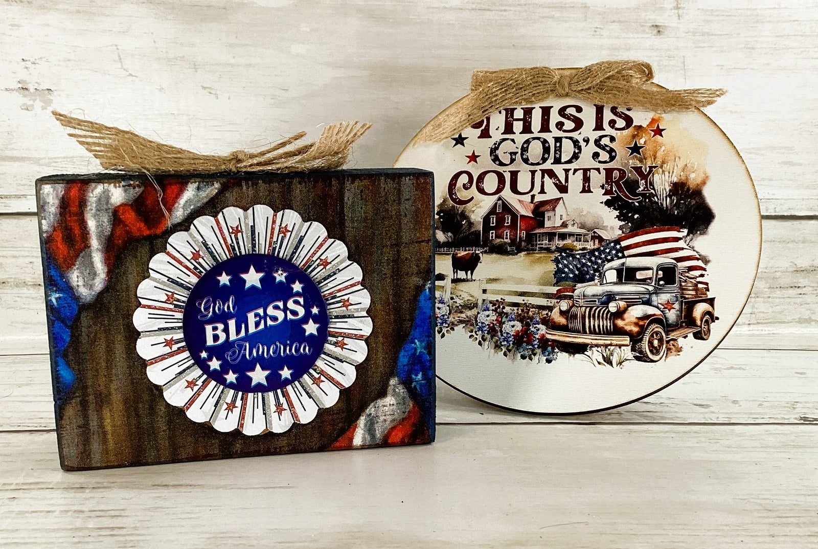 AGD Patriotic Decor - July 4th Theme God's Bless Country Farm Signs 2pc Set