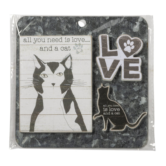 PBK Pet Decor - All You Need is Love Cat Magnet Memo 3pc.Set