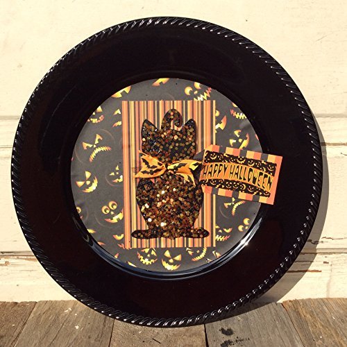AGD Halloween Decor - Glitter Cat Charger Plate Display Sign