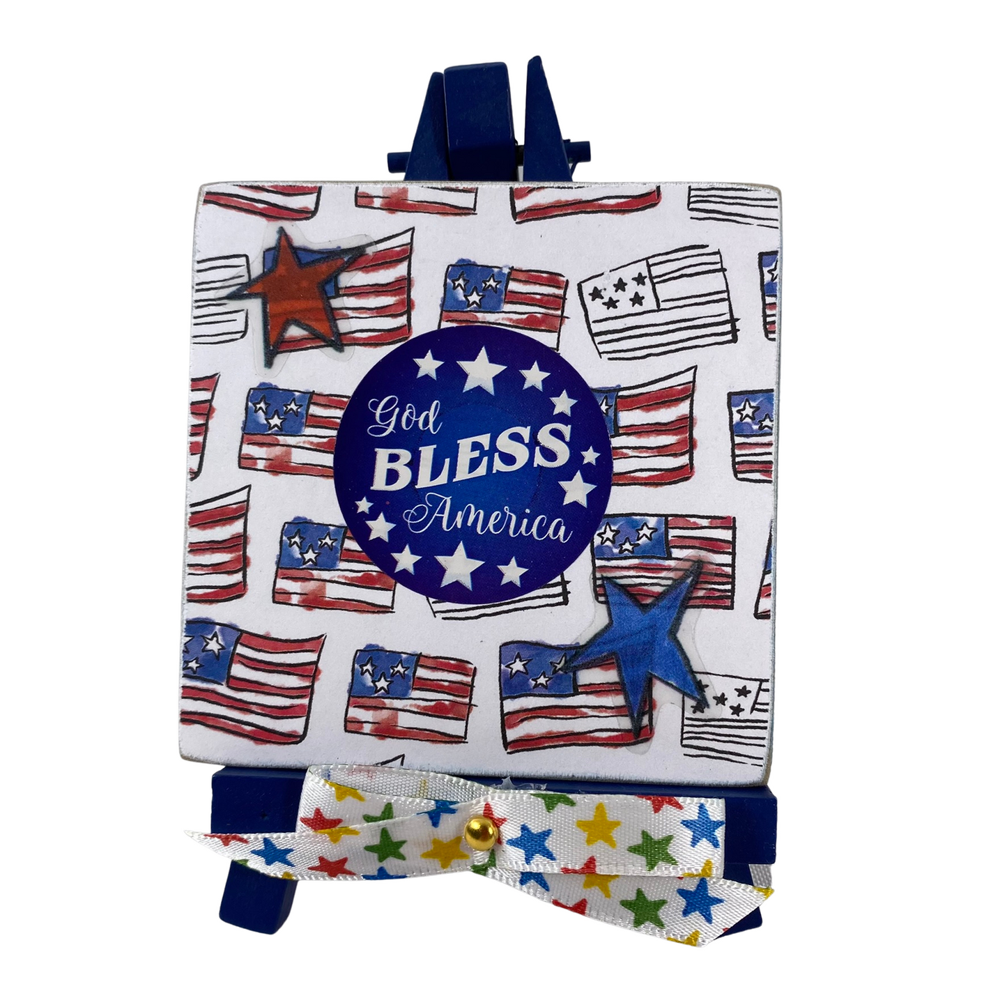 AGD Patriotic Decor - God Bless America Mini Easel Sign