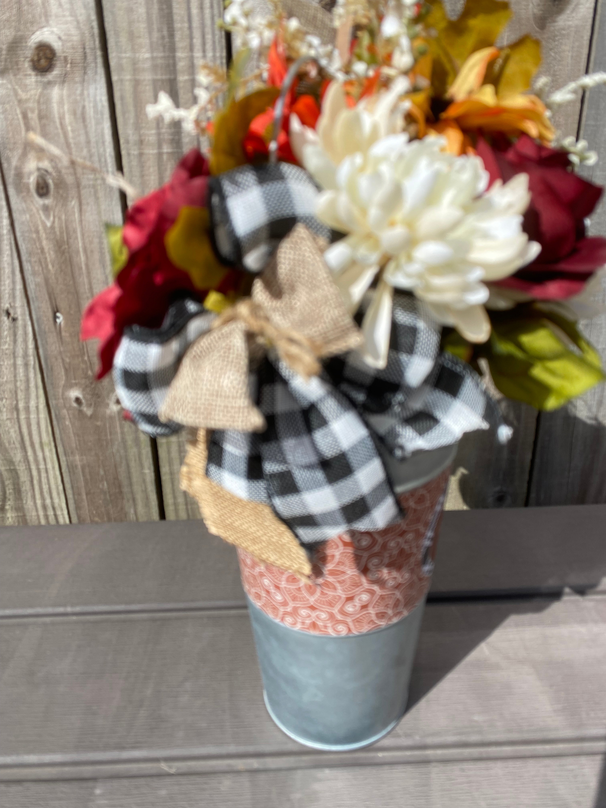 AGD Fall Decor  – Count Your Blessings Galvanized Metal Floral Centerpiece