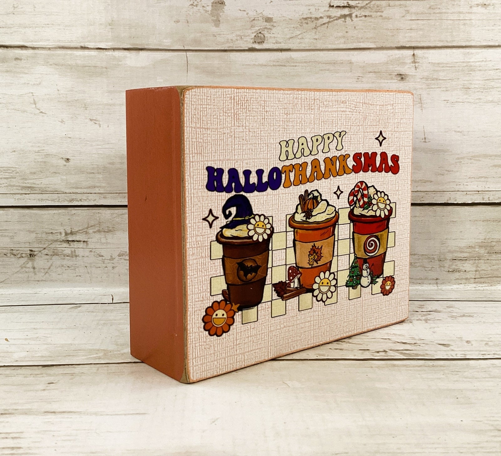 AGD Fall Decor - Latte Coffee Happy Hallothankmas Seasonal Box Sign