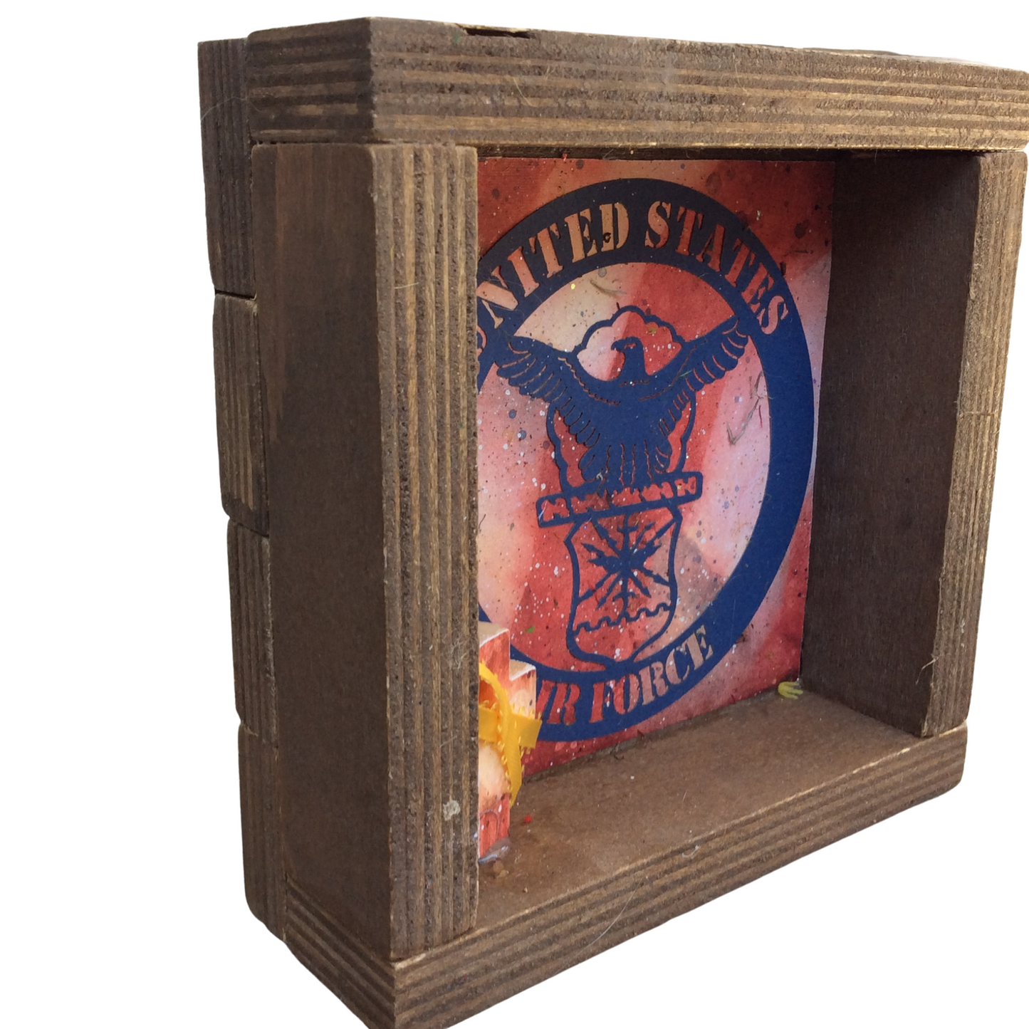 AGD Patriotic Decor - Air Force Emblem Yellow Ribbon Slat Box Sign
