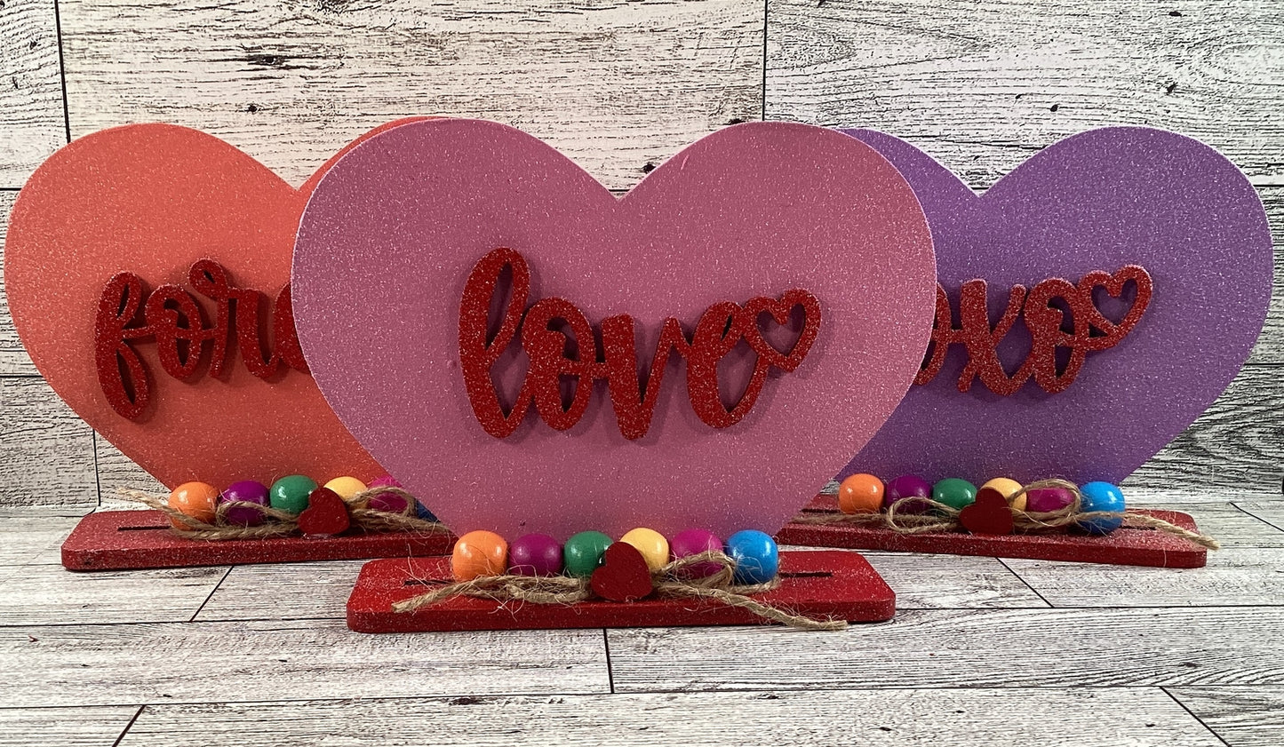 AGD Valentines Decor - Conversational Hearts Painted Layer Wood Sitters 6pc Set