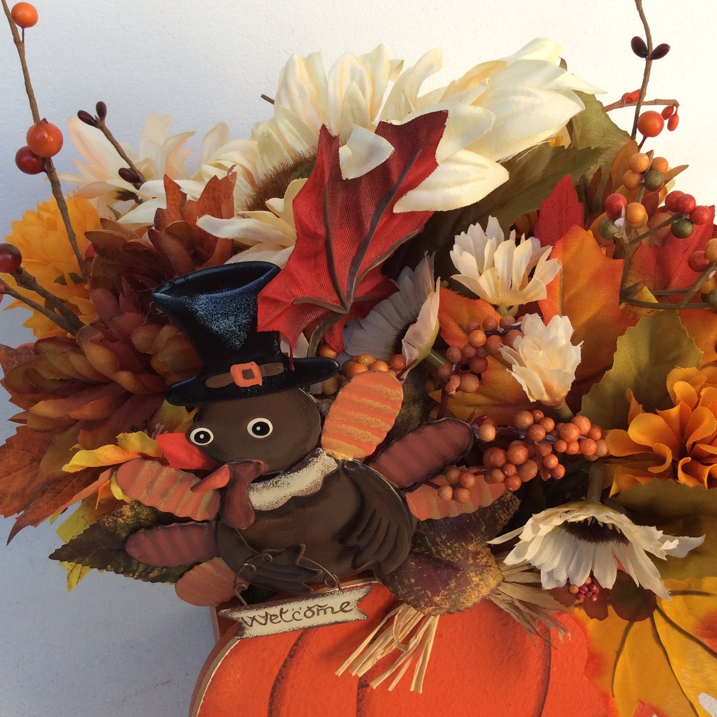 AGD Fall Decor-Harvest Thanksgiving Pumpkin Reversible Artificial Floral Display