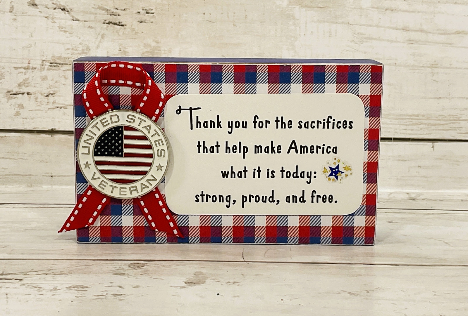 AGD Patriotic Decor - Thank You Veteran Sacrifice Block Sign