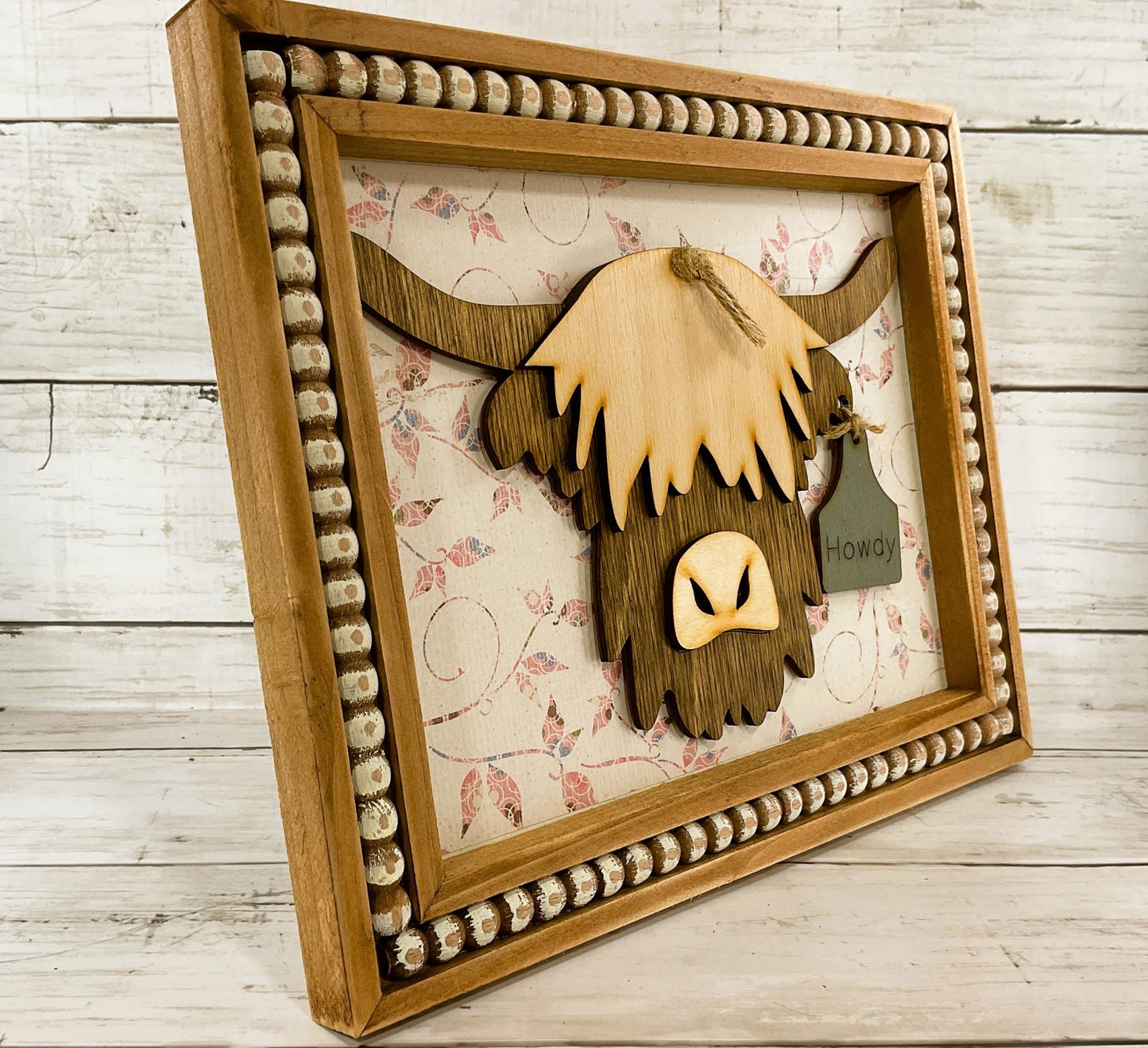 AGD Spring Decor - Pink Pastel Howdy Highland Cow Head Easel-back Sign