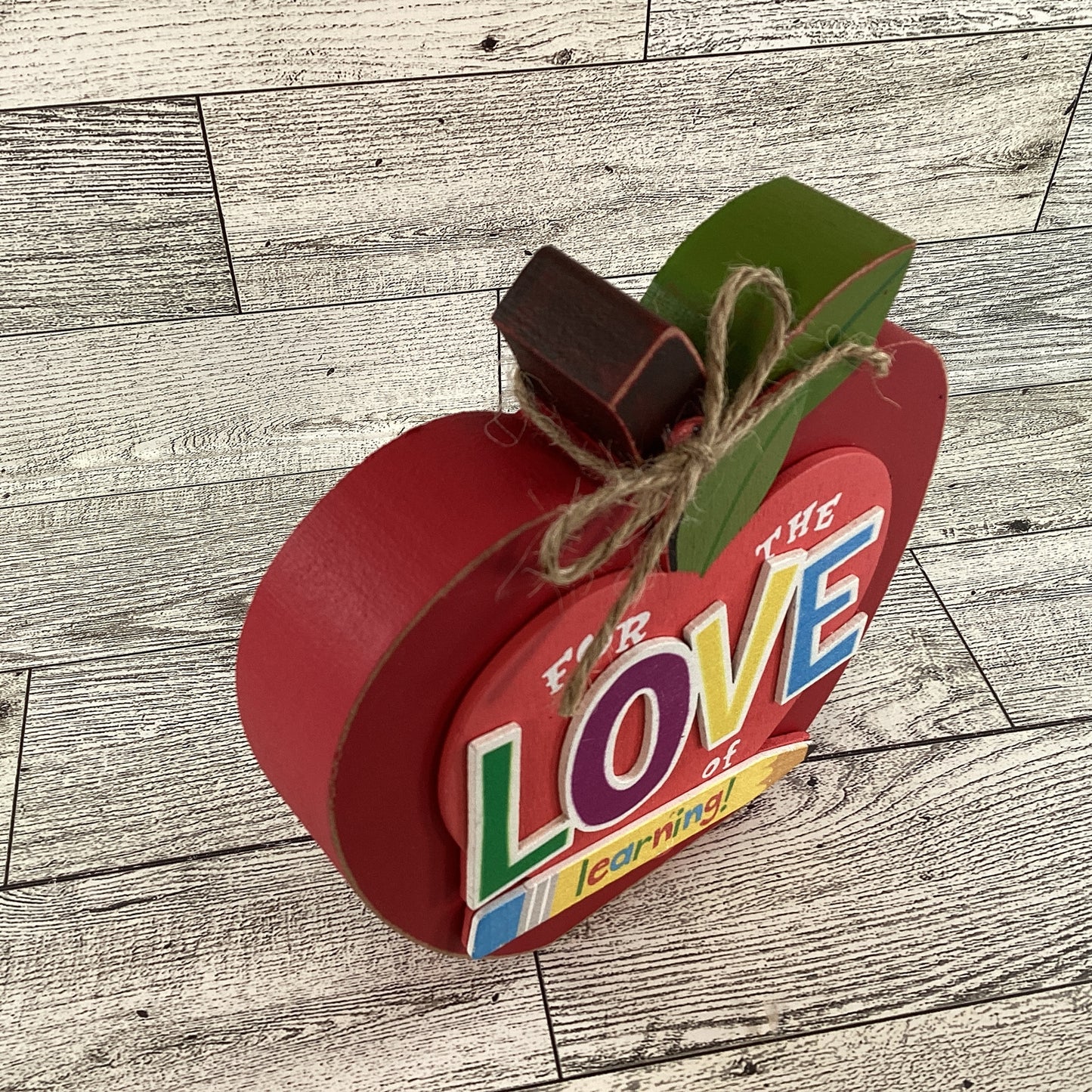AGD Teacher Gift Decor - Love Learning Chunky Wood Apple Sitter