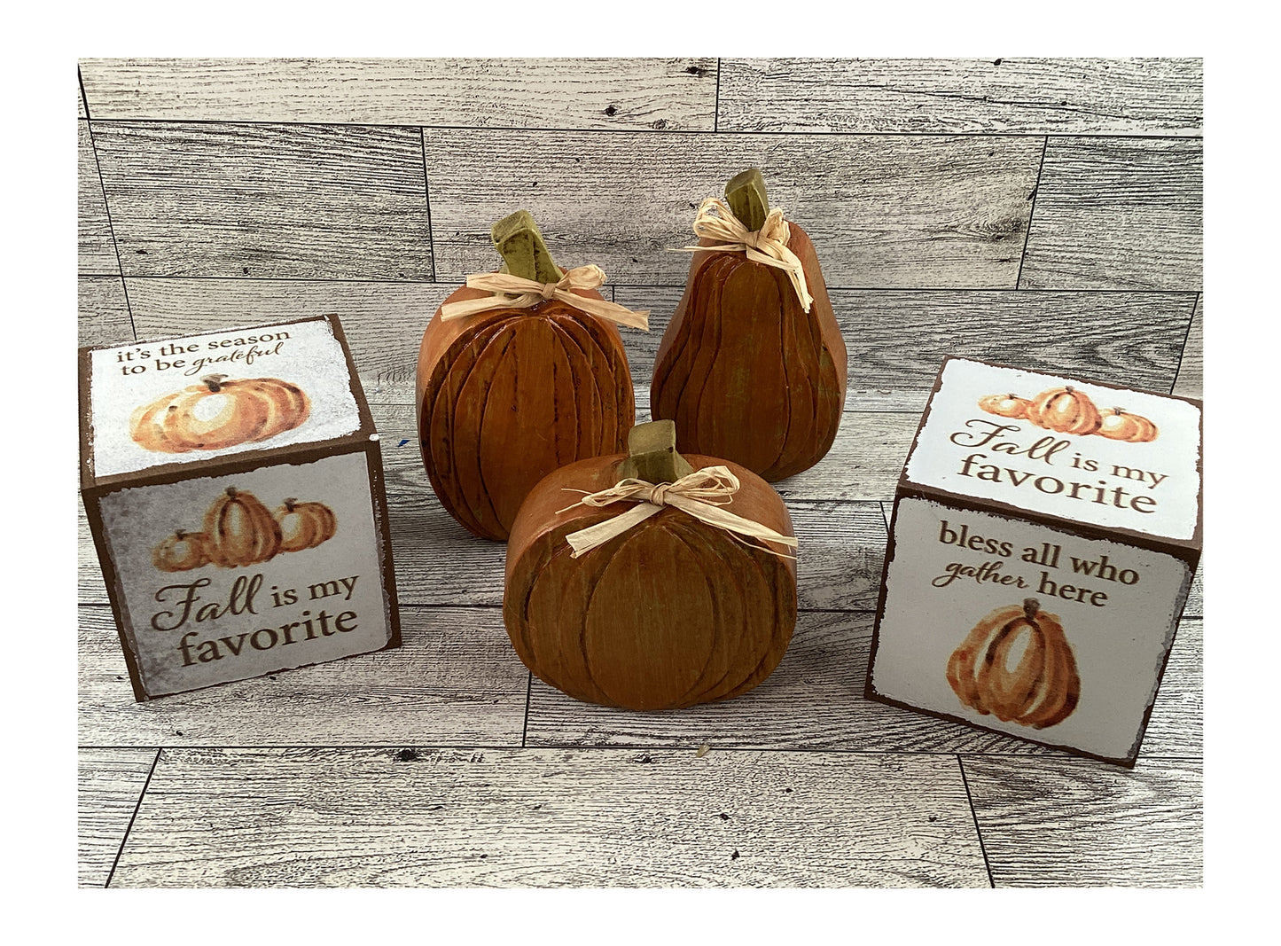 AGD Fall Decor - Resin Pumpkin Wood Cube Signs Tier Tray 5pc