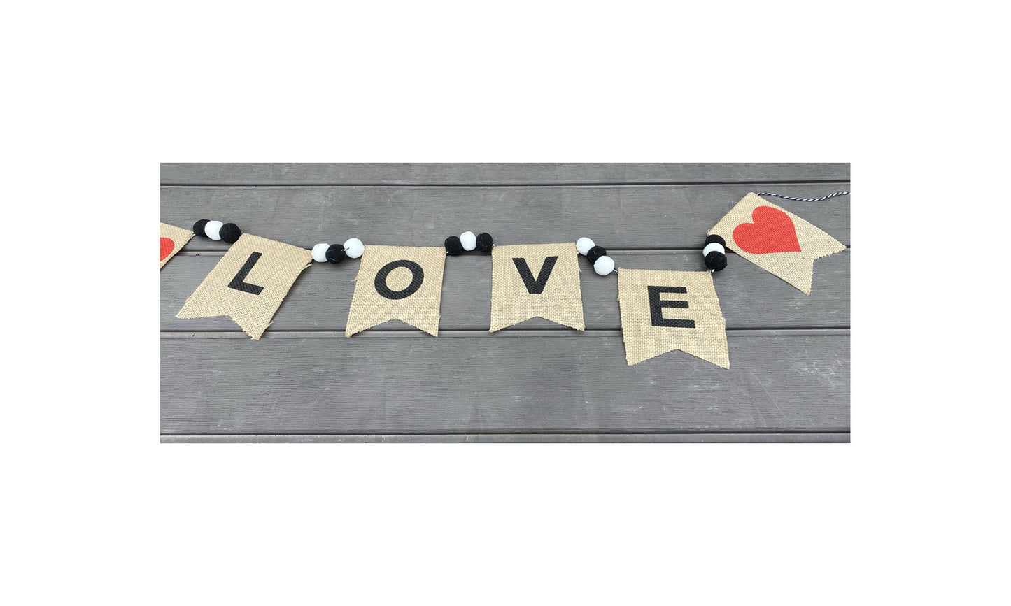AGD Valentines Decor - Felt Balls and Burlap Love Pennant Garland 4.5ft