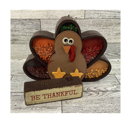 AGD  Fall Decor -  Be Thankful Turkey Chunky Wood Shaker Sitter 2pc