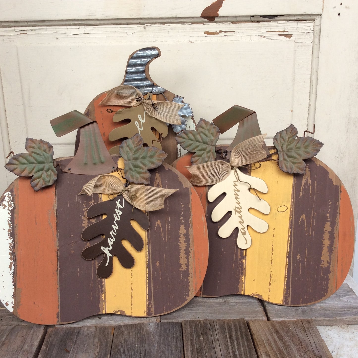 AGD Fall Decor - Slat Pallet Pumpkins Autumn Harvest Fall 3pc Set