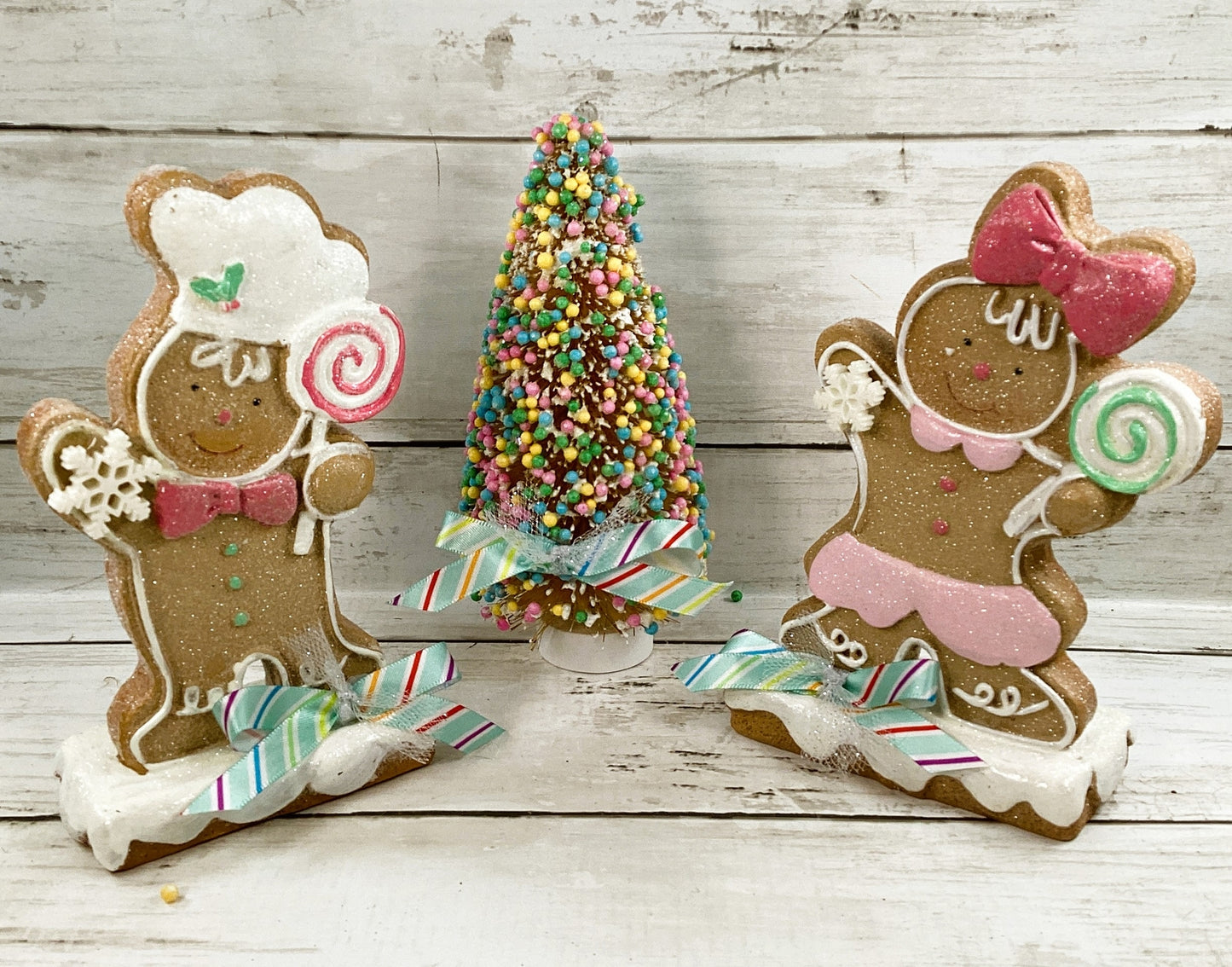 AGD Christmas Decor - Pastel Gingerbread Boy Girl Candy Bottlebrush Tree