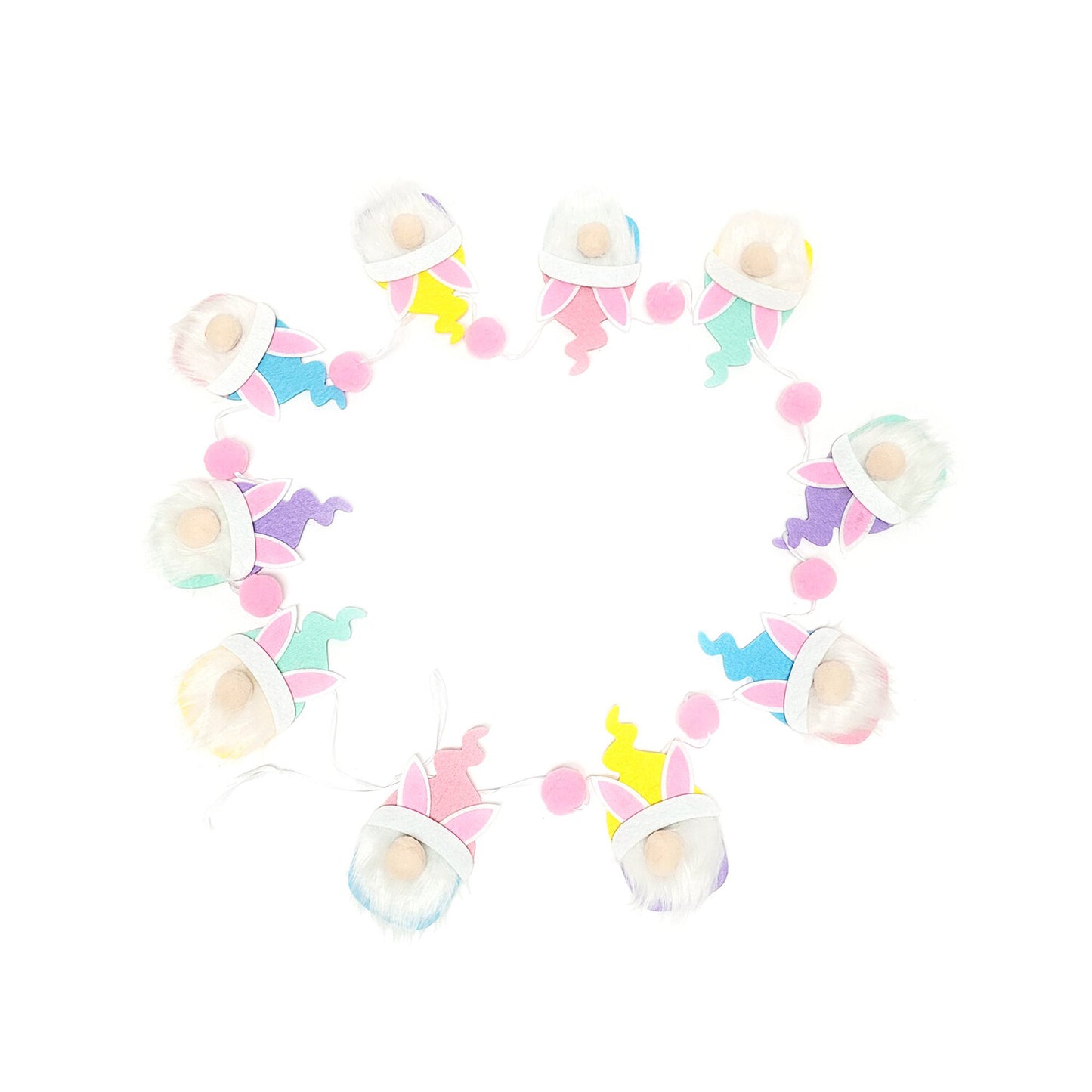 WM Easter Decor - Pastel Spring Gnome Rabbits Garland 6ft long
