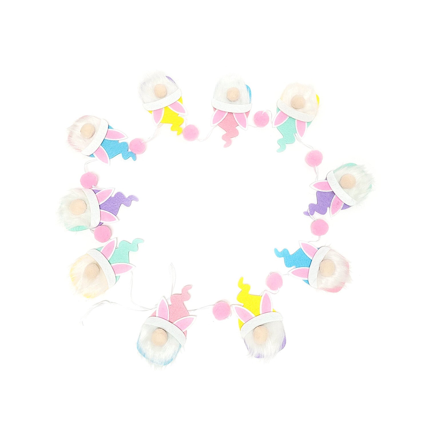 WM Easter Decor - Pastel Spring Gnome Rabbits Garland 6ft long