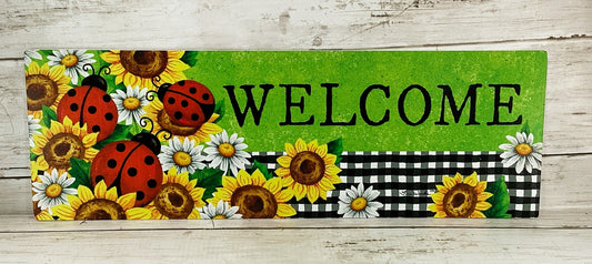 SPI Spring Summer Decor - Lady Bug Sunflower Daisy Welcome Sign