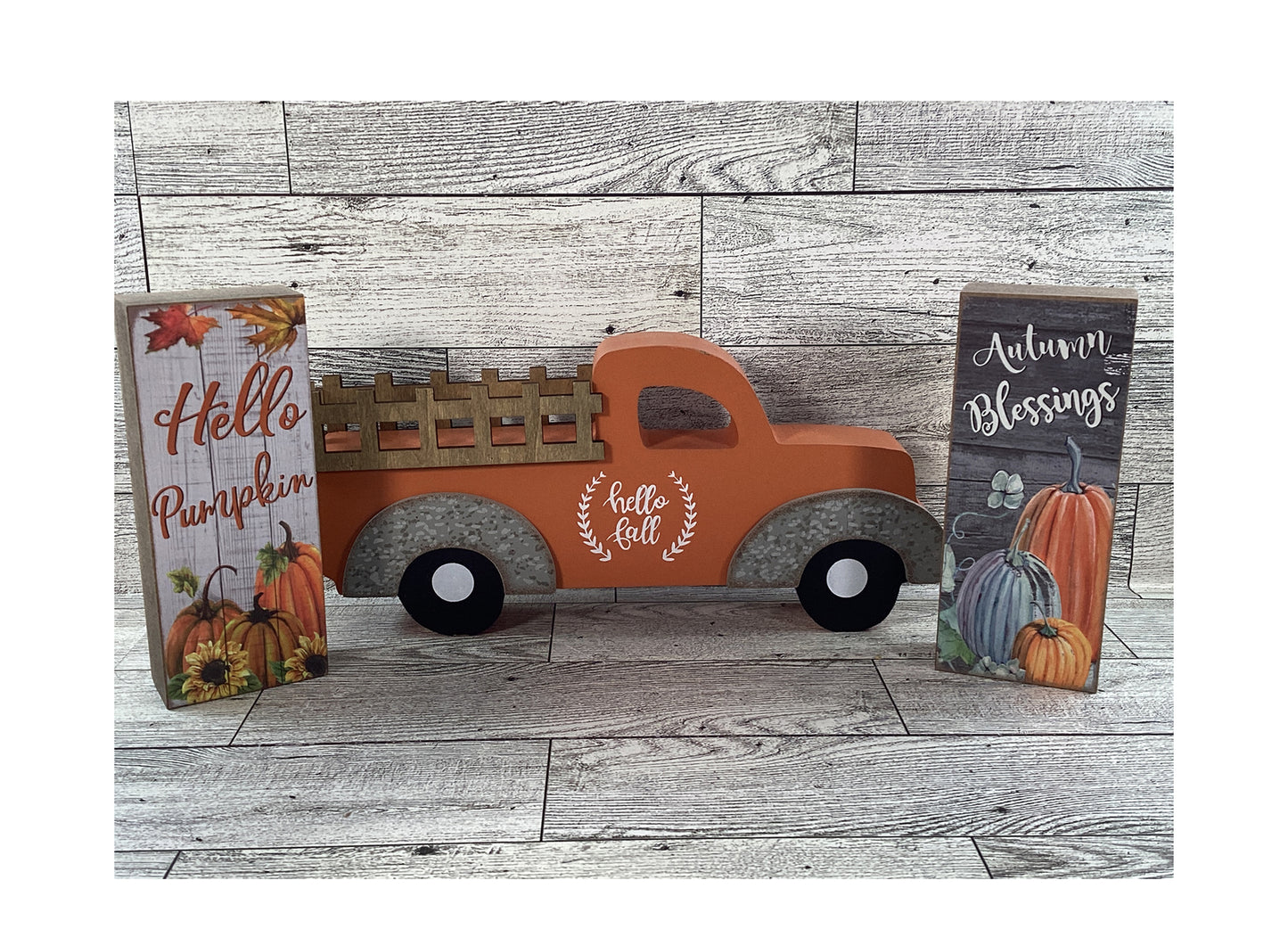 AGD Fall Decor - Resin Pumpkins Block Signs Mini Sunflowers Tier Tray 6pc