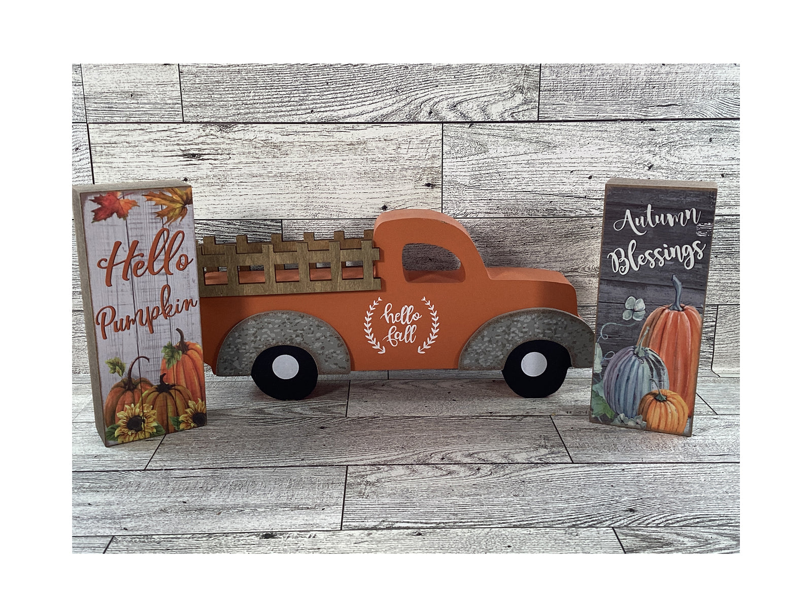 AGD Fall Decor - Resin Pumpkins Block Signs Mini Sunflowers Tier Tray 6pc