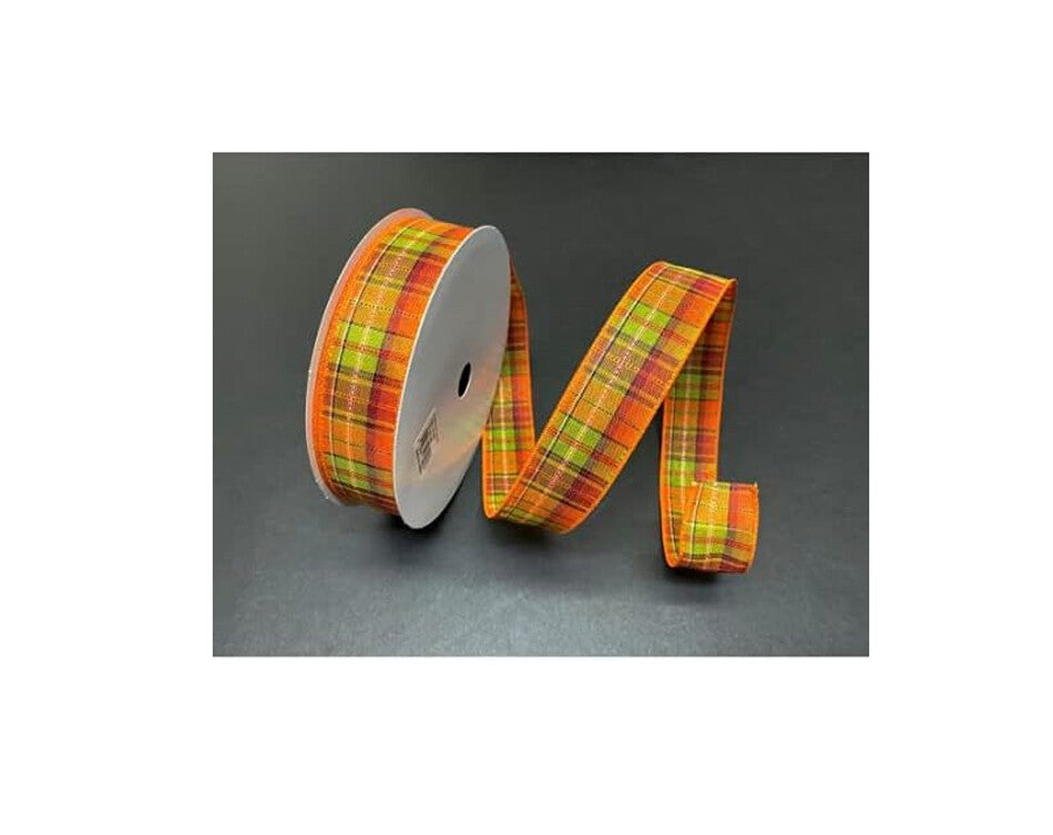 CO Fall Craft Supply - Bright Traditional Plaid Fall  Ribbon 1.5-inch 50yd Roll