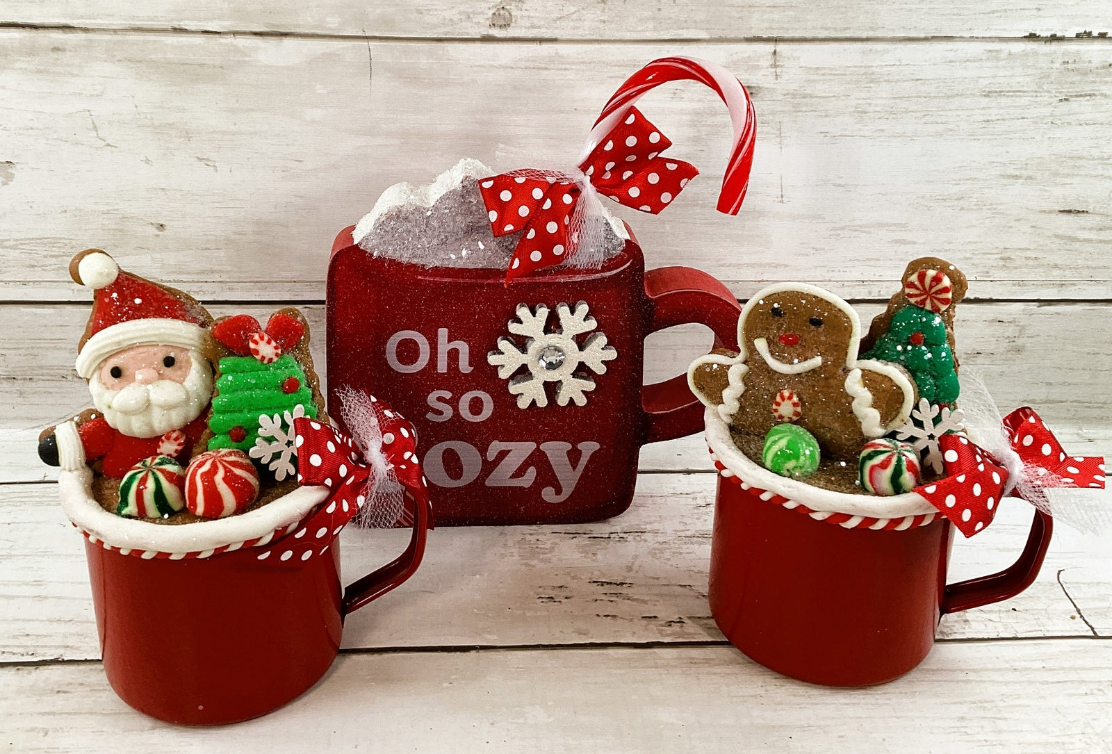 AGD Christmas Decor - Red White Santa Gingerbread Hot Chocolate Display