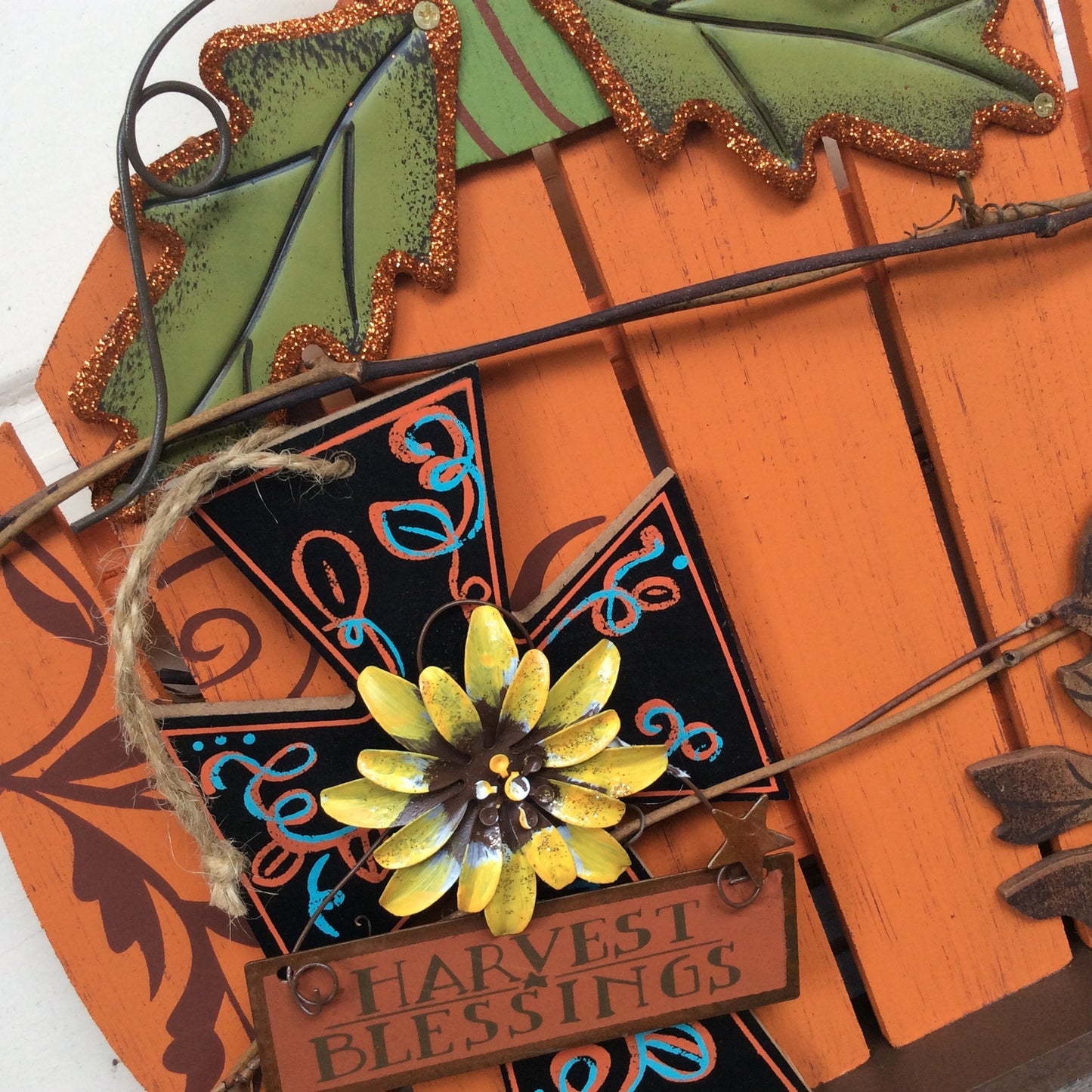 AG Designs Fall Decor - Slat Pallet Pumpkin - Cross & Harvest Blessings