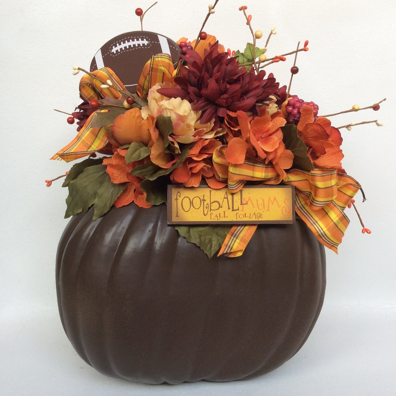 AGD Fall Decor - Football Mums Pumpkin Filled Artificial Floral Display