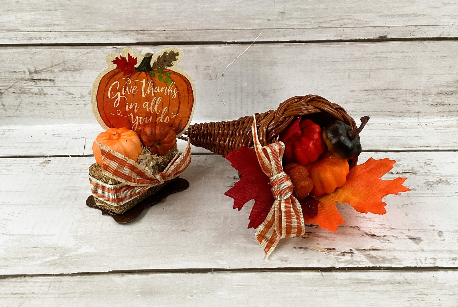 AGD Fall Decor - Small Mini Give Thanks All Things Cornucopia 2pc