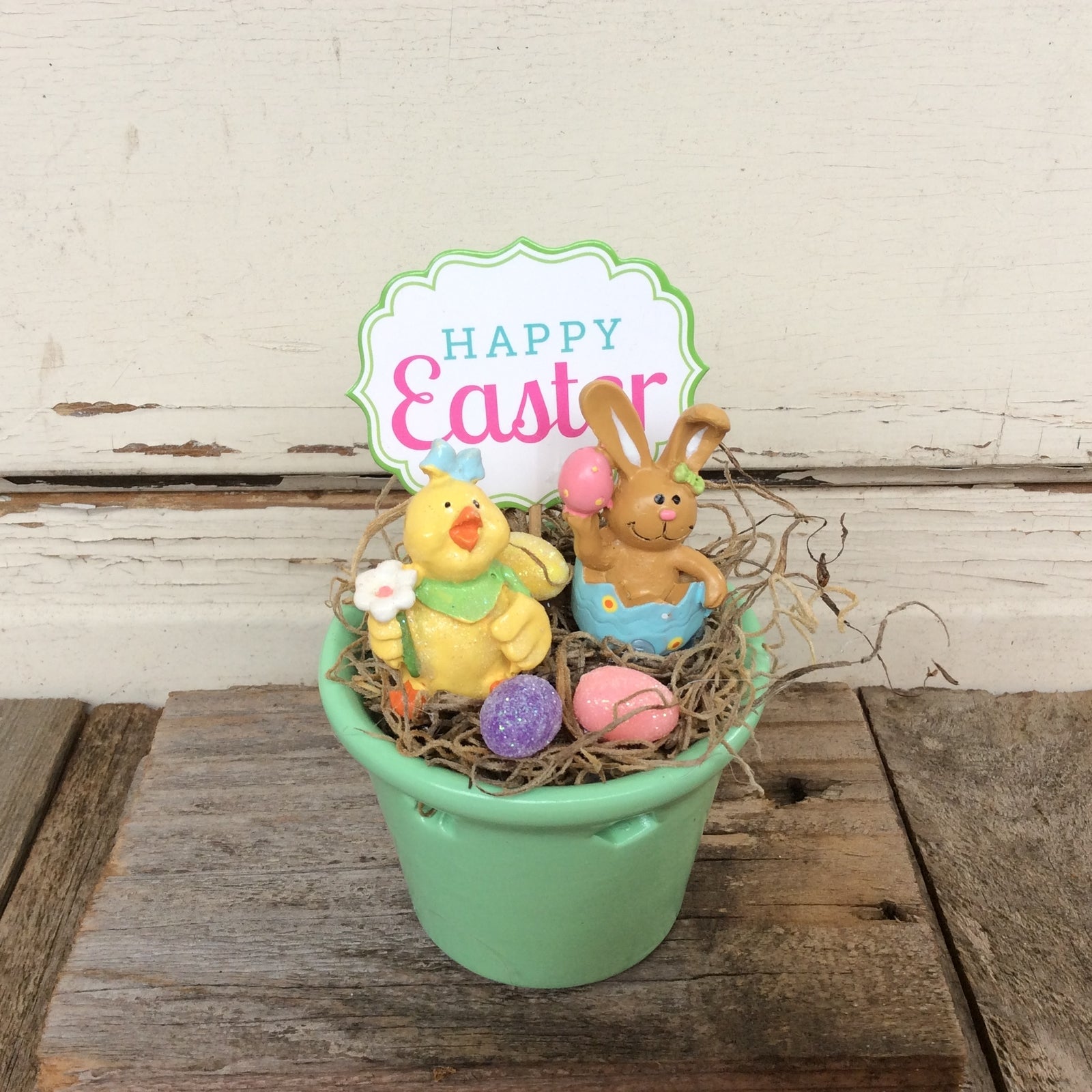 AGD Easter Decor - Happy Easter Bunny and Chick Green Display