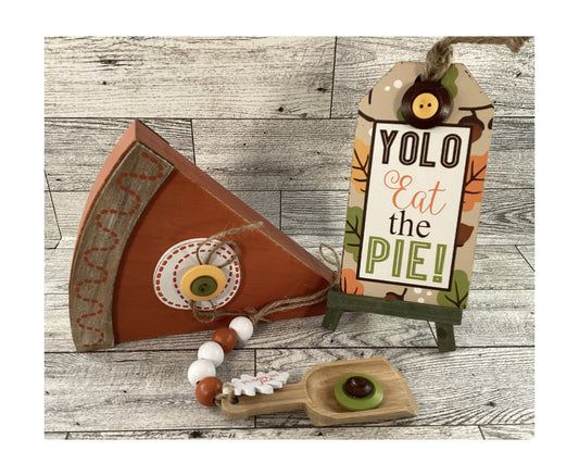 AGD Fall Decor - Wood Pumpkin Pie Slice Eat The Pie Sign Spoon Garland 3pc Set