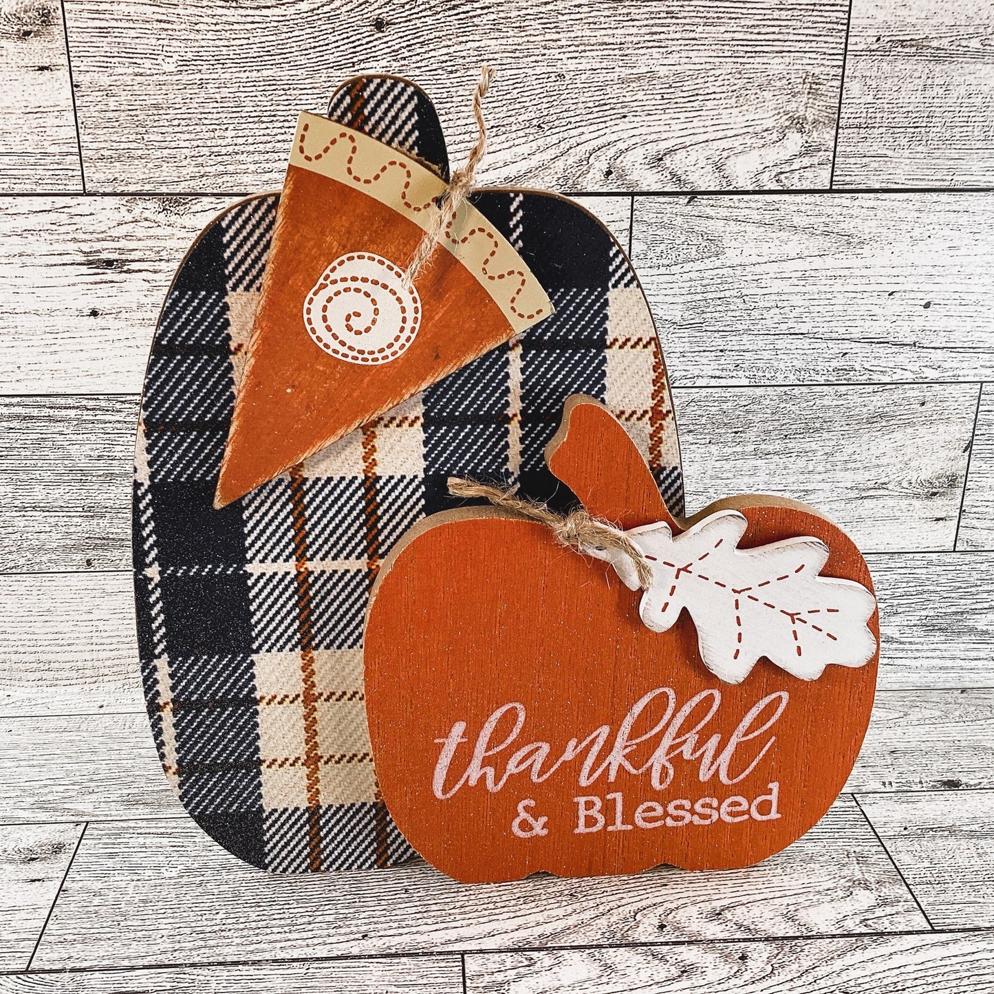 AGD Fall Decor - Blue Rust Plaid Pumpkin Blessed Fall Sign & Garland