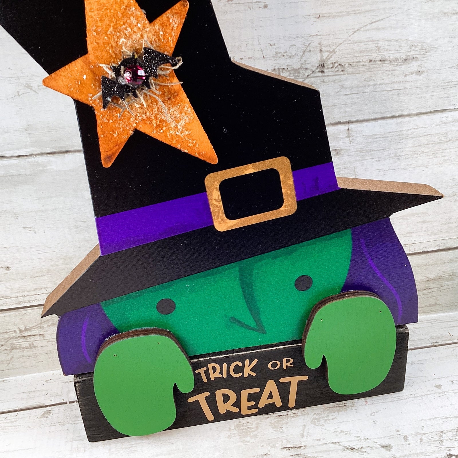 AGD Fall Decor - Peeking Sweet Scarecrow Trick Treat Witch Chunky Display