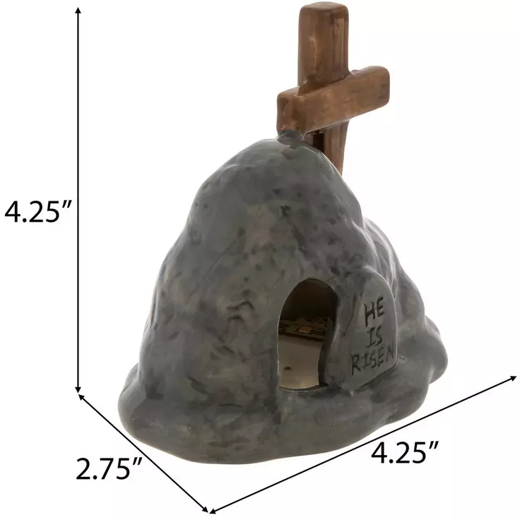 HL Easter Decor - Small He Is Risen Light-up Ceramic Tomb