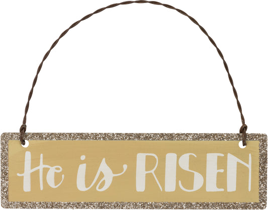 PBK Easter Decor - Muted Color Small Tin Ornament Sign He Is Risen