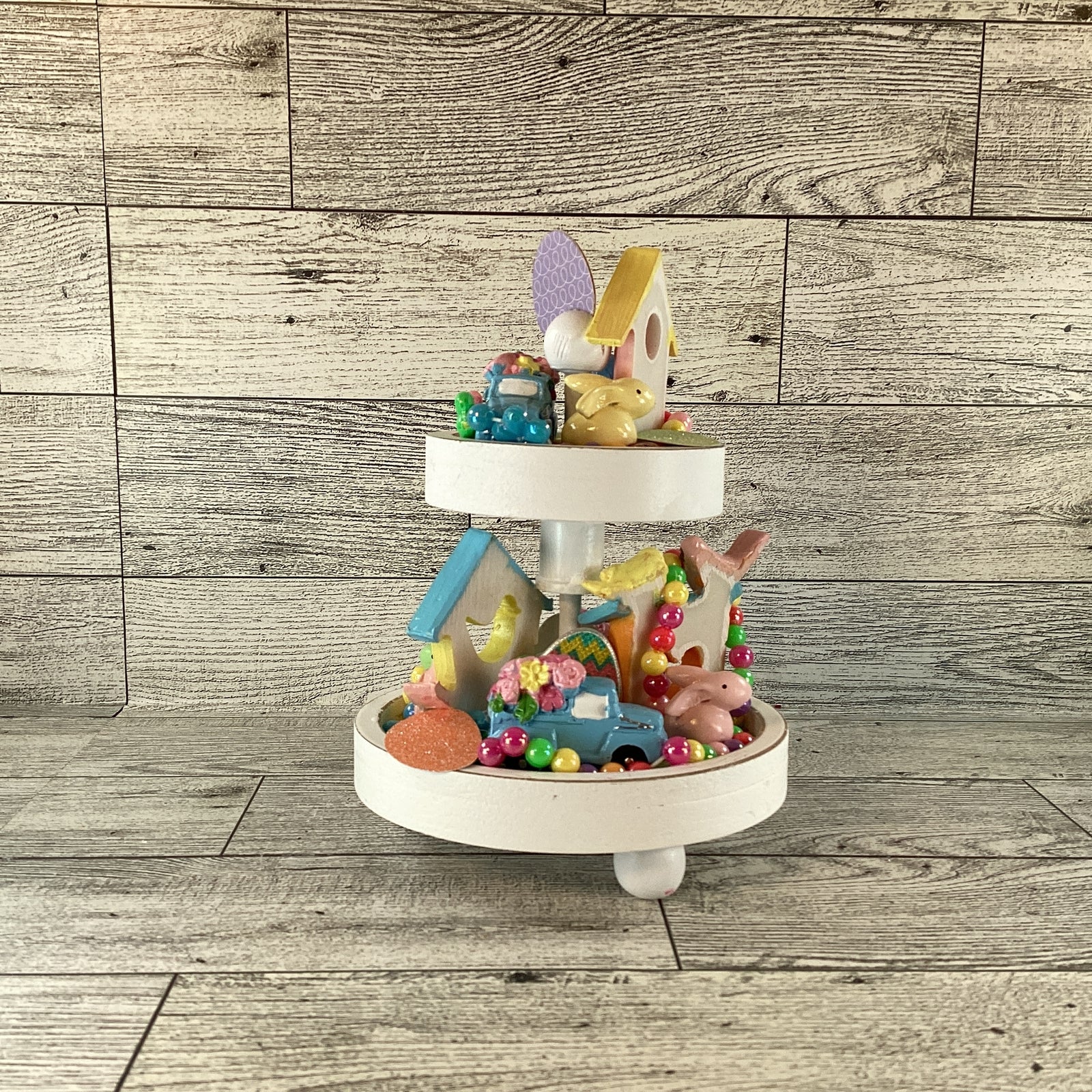 AGD Easter Decor - Small Miniature Spring Birdhouse Tier Tray Display