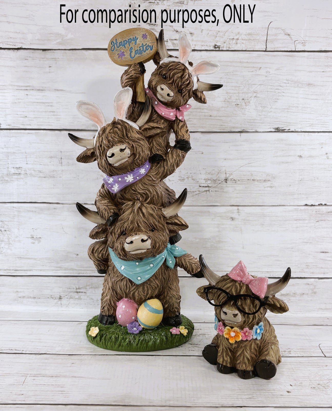 Gerson Easter Decor - Stacking Bunny Highland Cow Figurine 12.8-inch Tall