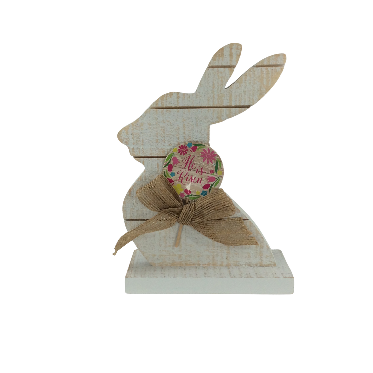 AGDEaster Decor - He is Risen Small White Wood Slat Bunny