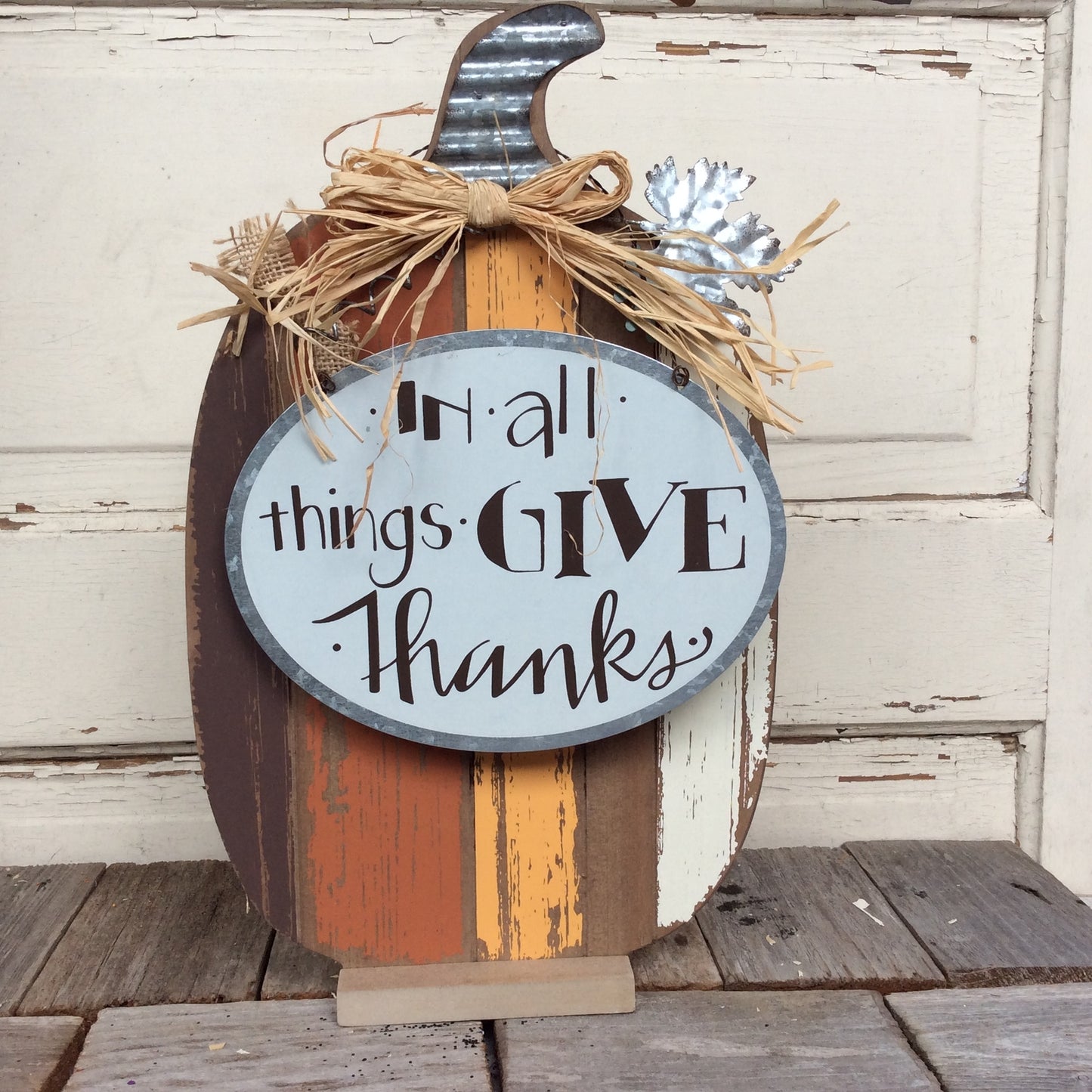 AGD Fall Decor - Slat Pallet Pumpkins Give Thanks Autumn Greetings  2pc