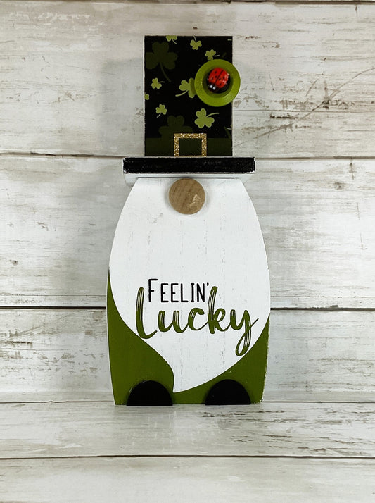 AGD Saint Patrick Decor - Chunky Wood Leprechaun Gnome Tophat Sitter