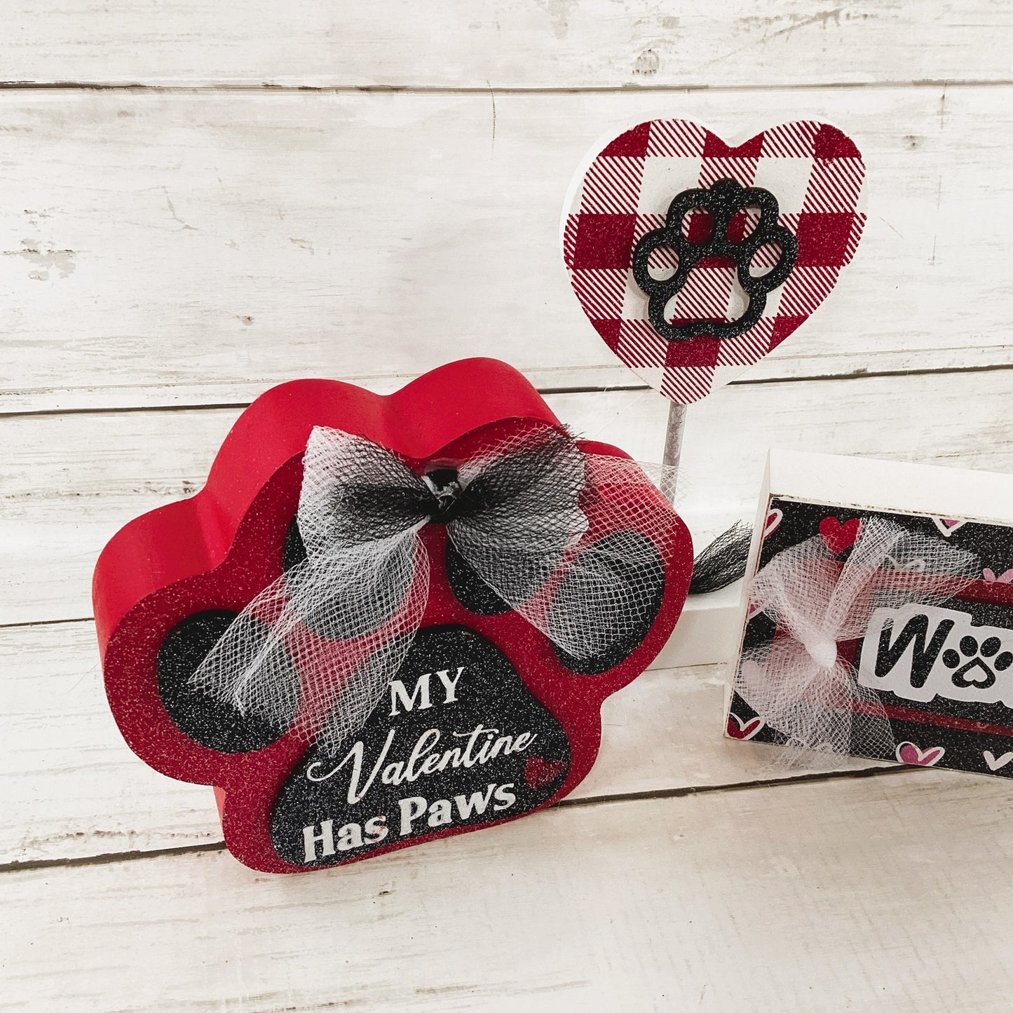 AGD Valentines Decor - Puppy Dog Paws Woof Heart Tier Tray 3pc