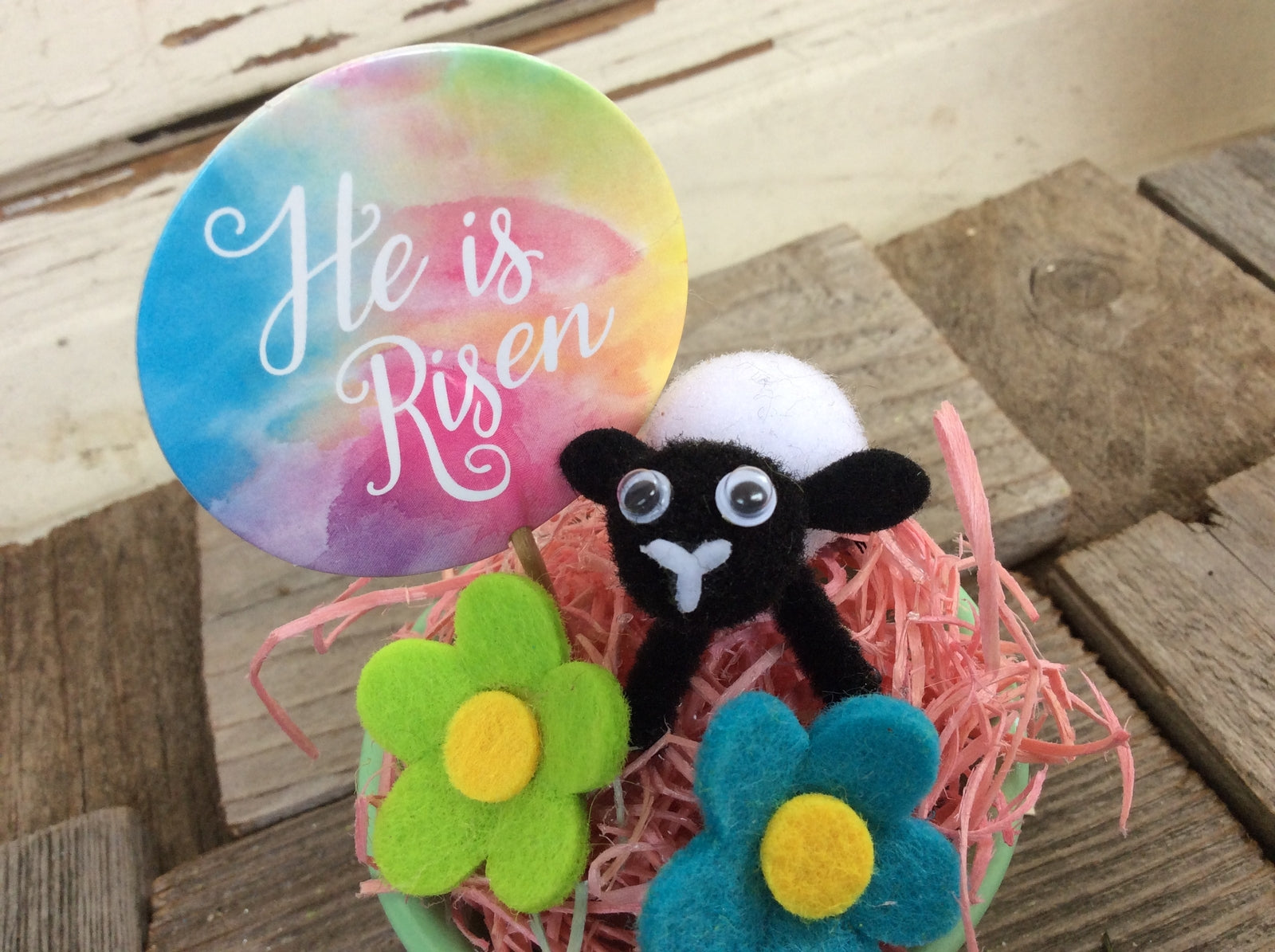 AGD Easter Decor - He is Risen Felt Flowers and Lamb Display