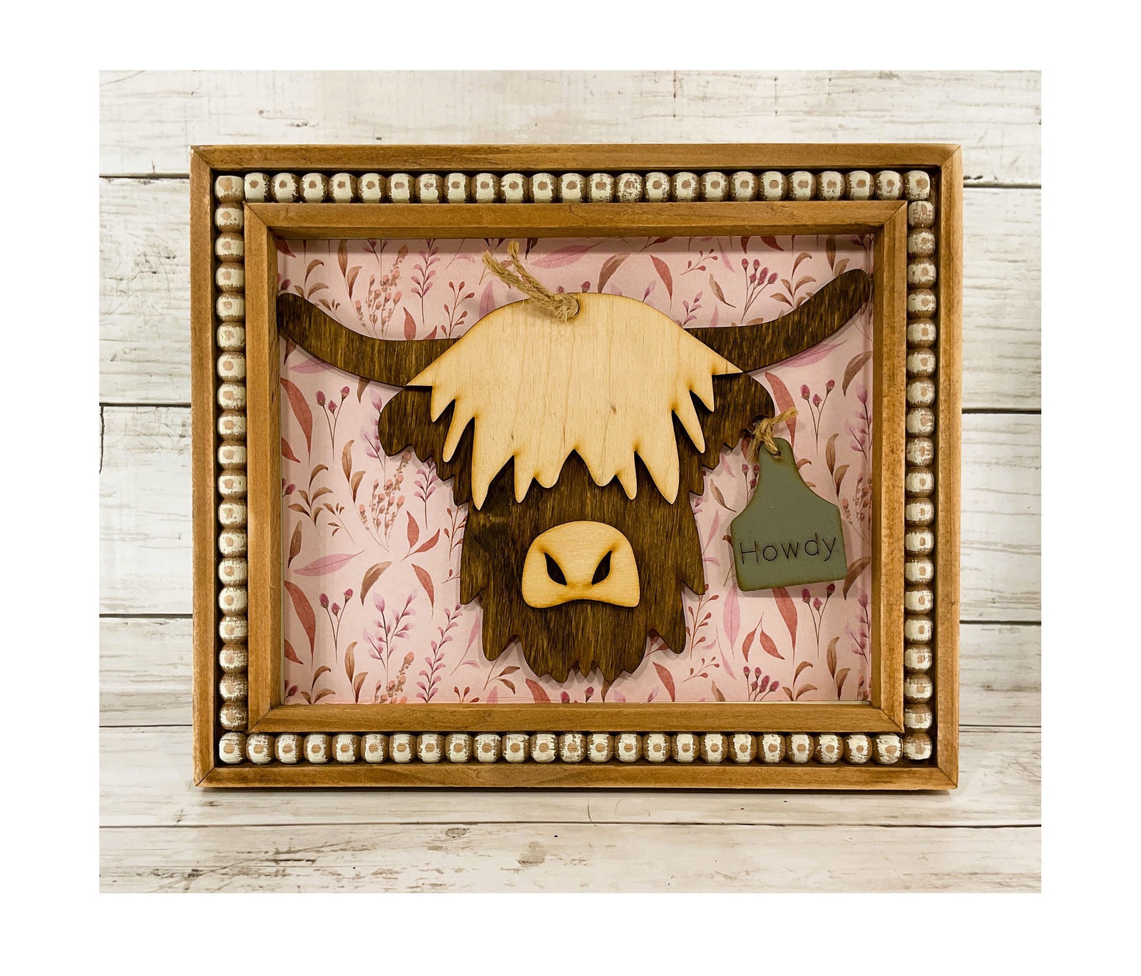 AGD Fall Decor - Pink Harvest Howdy Highland Cow Head Easel-back Sign