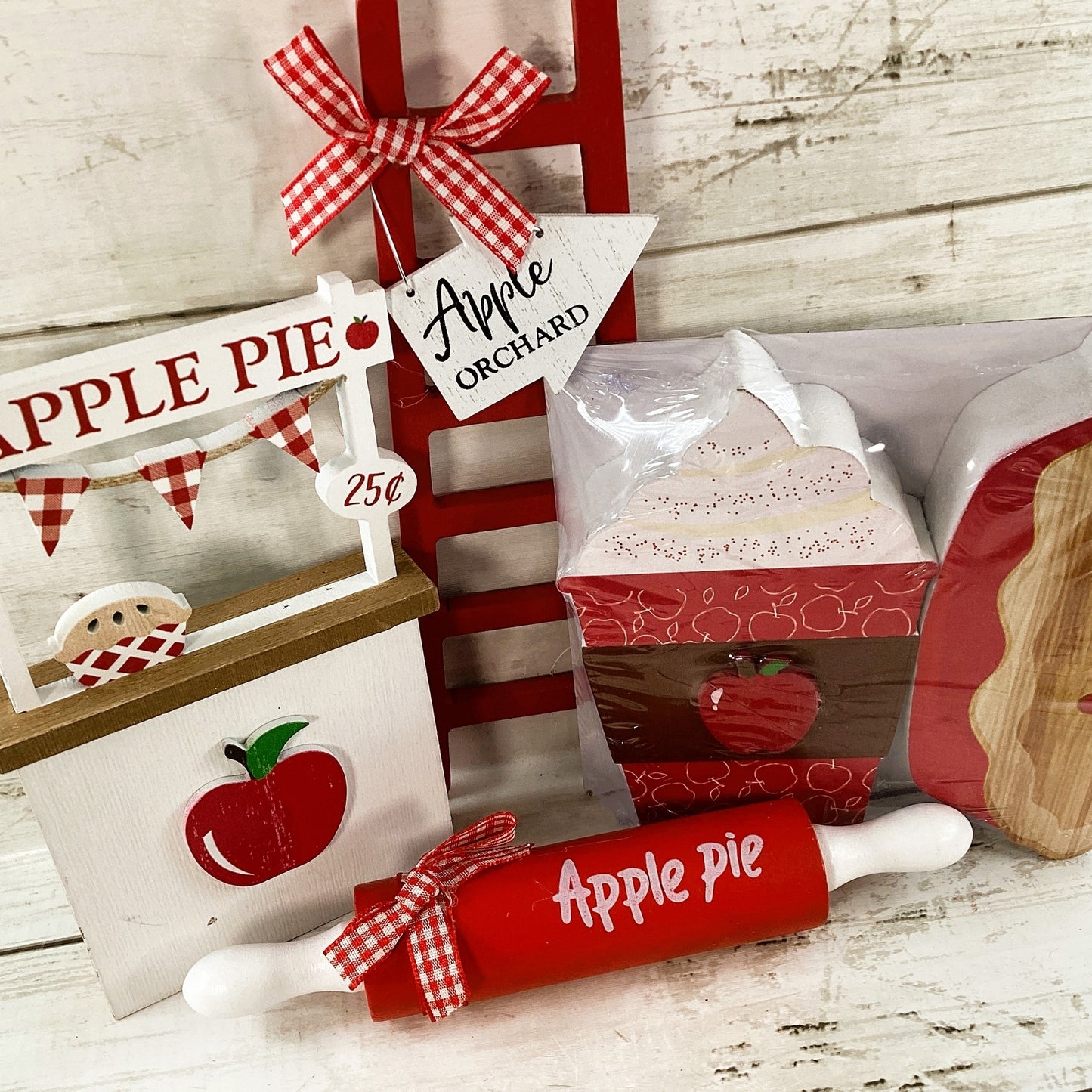 HL Fall Decor - Wood Chunky Apple Pie Cider Ladder Tier Tray 5pc Set